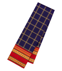 Navy Blue Handloom Korvai Kanchipuram Silk Saree With Checks-KA15532