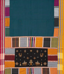 Teal Woven Cotton Saree With Kasuti Hand Embroidery Motifs-EN1757