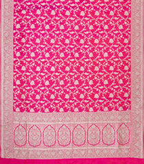Hot Pink Handloom Banarasi Silk Saree With Floral Vine Zari Motifs-BE1824