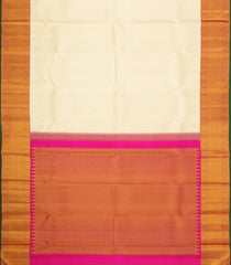 Cream Handloom Korvai Kanchipuram Silk Saree With Diagonal Zari Stripes-KA16665
