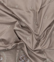 Grey Woven Art Tussar Saree With Printed & Embroidered Floral Motifs-BL4723