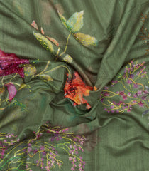 Sage Green Printed Art Dupion Saree With Bird Motifs-BL6138