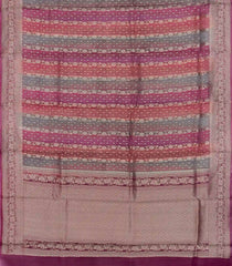 Magenta Handloom Banarasi Organza Silk Saree With Floral Stripes-BE1585