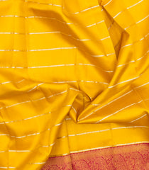Yellow Handloom Korvai Kanchipuram Silk Saree With Stripes & Contrast Border-KA15820