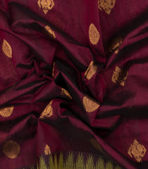 Maroon Handloom Korvai Silk Cotton Saree With Buttas & Contrast Border-SC3874
