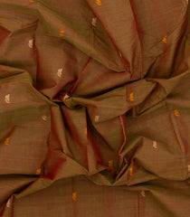 Dark Beige Handloom Kanchi Cotton Saree With Floral Motifs-KC1727