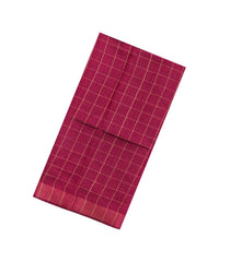 Crimson Woven Dupion Silk Saree With Checks & Printed Pallu-DS0631