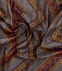 Dark Grey Printed Tussar Silk Saree With Chevron Motifs-TU3765