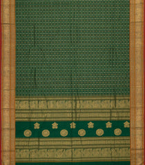 Dark Green Handloom Kanchi Cotton Saree With Checks & Buttas-KC1583