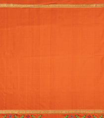 Orange Handloom Pure Silk Saree With Checks & Hand Embroidery -EN2121