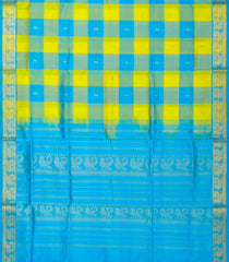 Sky Blue & Green Handloom Silk Cotton Saree With Checks & buttas-SC3350