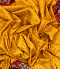 Mustard Woven Synthetic Crackle Saree With Printed Geometric & Bird Motifs-BL4515