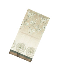 Cream Printed Synthetic Tussar Silk Saree With Green Border-SY0038