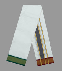 Off White Handloom Korvai Pure Silk 9 Yards Dhoti With 5 Yards Angavasthram-CD1551