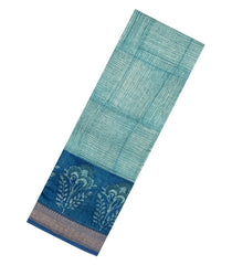 Blue Printed Chanderi Cotton Saree With Zari Border-CC1471