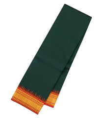 Bottle Green Handloom Korvai Kanchipuram Silk Saree With Contrast Checked Border-KA16716