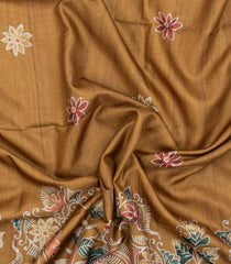 Beige Printed Synthetic Tussar Silk Saree With Contrast Border-SY0107
