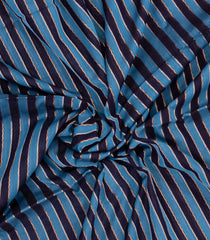 Navy Blue & Cyan Handloom Soft Silk Cotton Saree With Stripes-SC4559