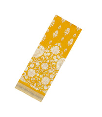 Mustard Printed Chanderi Cotton Saree With Floral Motifs-CC1714