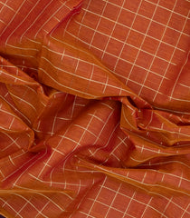 Orange Handloom Silk Cotton Saree With Zari Checks-SC4218