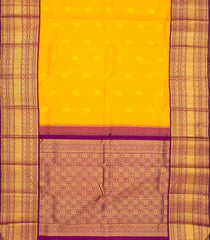 Yellow Handloom Korvai Kanchipuram Silk Saree With Buttas & Magenta Border-KA12995