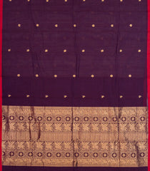 Dark Purple Handloom Kanchi Cotton Saree With Yazhi Buttas-KC1541