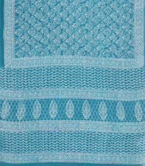 Cyan Printed Jaipur Cotton Saree With Floral Motifs-JC1595