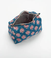 Indigo Cotton Bagru Printed Toiletry Bag With Zipper-ACS1091