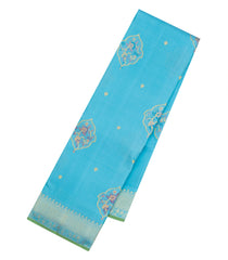Turquoise Handloom Kanchipuram Silk Saree With Meena Buttas-KA15460