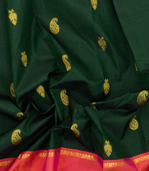 Bottle Green Handloom Korvai Kanchipuram Silk Saree With Ganga Jamuna-KA16020