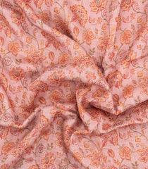 BubbleGum Pink Woven Linen Saree With Printed Floral Motifs-LI0675