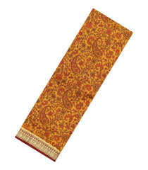Mustard Printed Silk Saree With Paisley Motifs & Zari Border-PS0694