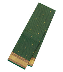 Dark Green Handloom Kanchipuram Silk Saree With Vairaoosi Stripes & Buttas-KA15688