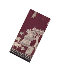 Dark Maroon Printed Art Dupion Saree With Floral Motifs-BL6133