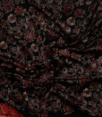 Black Printed Chanderi Cotton Saree With Zari Border-CC1497