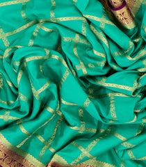 Aquamarine Woven Mysore Crepe 9 Yards Silk Saree With Floral Checks & Contrast Border-MS3195