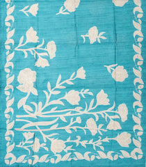 Turquoise Woven Art Matka Silk Saree With Printed Floral Motifs-BL3689