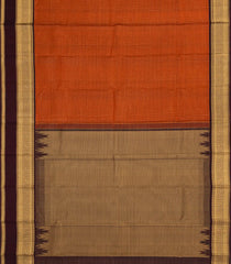 Rust Handloom Korvai Kanchipuram Silk Saree With Checks-KA14855