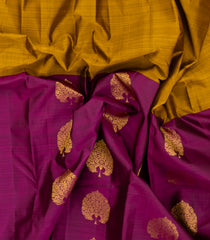Oil Mustard & Magenta Handloom Kanchipuram Silk Saree With Buttas-KA14241