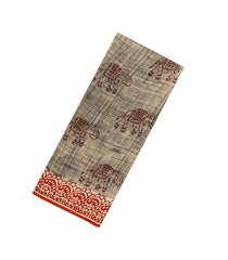 Beige Woven Jaipur Cotton Saree With Printed Elephant Motifs-JC1413