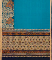 Cyan Handloom Village Cotton Saree With Stripes-VC1650