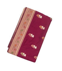 Maroon Woven Blended Dupion Saree With Meena Floral Motifs