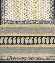 Cream Printed Jaipur Cotton Saree With Contrast Border-JC1835