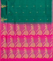 Sea Green Handloom Silk Cotton Saree With Zari Buttas & Contrast Pallu-SC4654