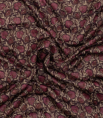 Maroon Printed Chanderi Cotton Saree With Checks & Floral Motifs-CC1611