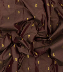 Dark Brown Handloom Kanchipuram Silk Saree With Vairaoosi Stripes & Buttas-KA16739