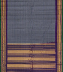 Dark Grey Handloom Gadwal Silk Cotton Saree With Stripes-GA0396