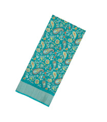 Turquoise Printed Synthetic Dola Silk Saree With Zari Border-BL5721
