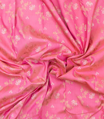 Bubblegum Pink Handloom Kanchipuram Silk Saree With Floral Zari Motifs-KA15813