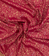 Crimson Woven Mysore Silk Saree With Peacock Vine Motifs-MS3304